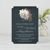 White Orchid Floral BOHO Moody Navy Blue Tropical Einladung (Stehend Vorderseite)
