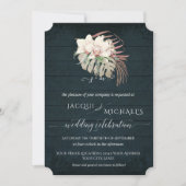 White Orchid Floral BOHO Moody Navy Blue Tropical Einladung (Vorderseite)