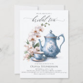 White Orchid Hampton Blue Toile Bridal Teedusche Einladung (Vorderseite)