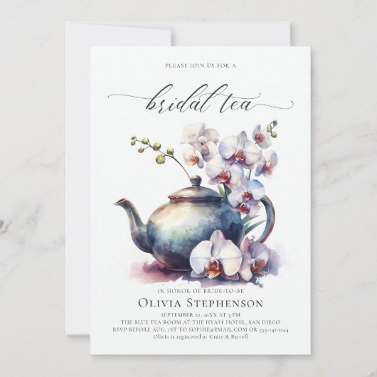 White Orchid Moderne klassische Bridal Teedusche Einladung (Vorderseite)
