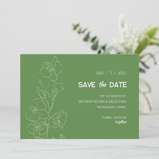 White Orchid - Modernes Tropical Save the Date (Stehend Vorderseite)