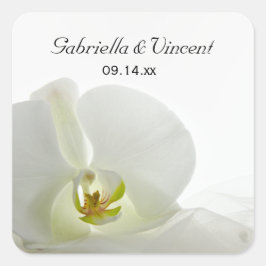 White Orchid und Bridal Veil Wedding Umschlag Aufk Quadratischer Aufkleber