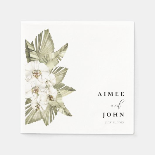 White Orchid Wedding Cocktail Napkins Serviette (Vorderseite)