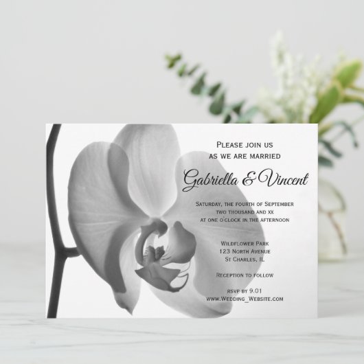 White Orchid Wedding Einladung (Stehend Vorderseite)