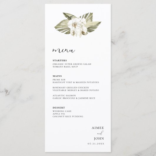 White Orchid Wedding Menu Menükarte (Vorderseite)