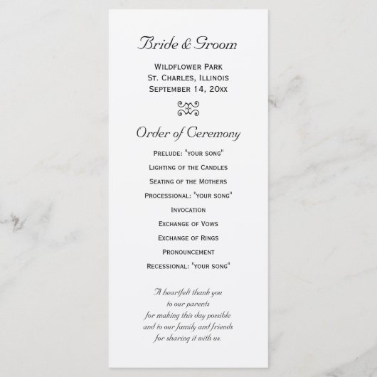 White Orchid Wedding Program Programm (Rückseite)