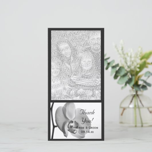 White Orchid Wedding Vielen Dank Foto Card Dankeskarte (Stehend Vorderseite)