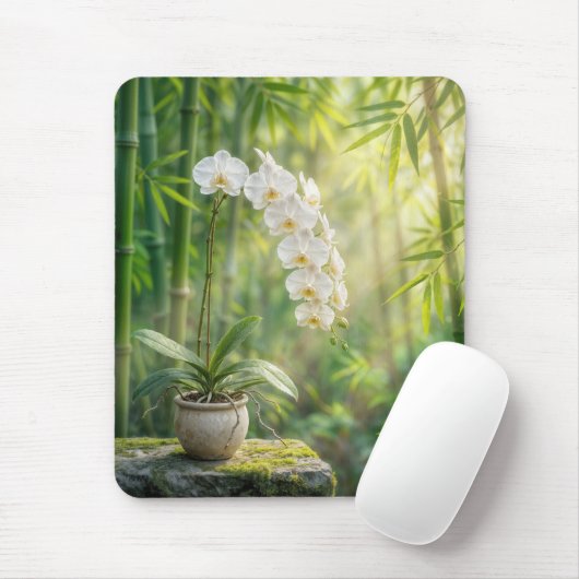 White Orchids and Bamboo Mousepad (Mit Mouse)