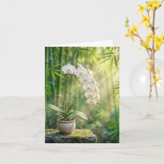 White Orchids and Bamboo Note Card Karte (Gelbe Blume)