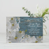 White Orchids Blue Wood Damask Einladung Hochzeit (Stehend Vorderseite)