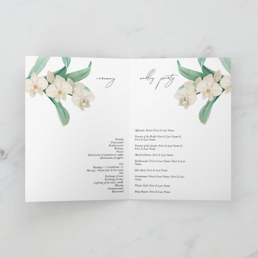 White Orchids Floral Wedding Order of Service Programm (Innenseite)