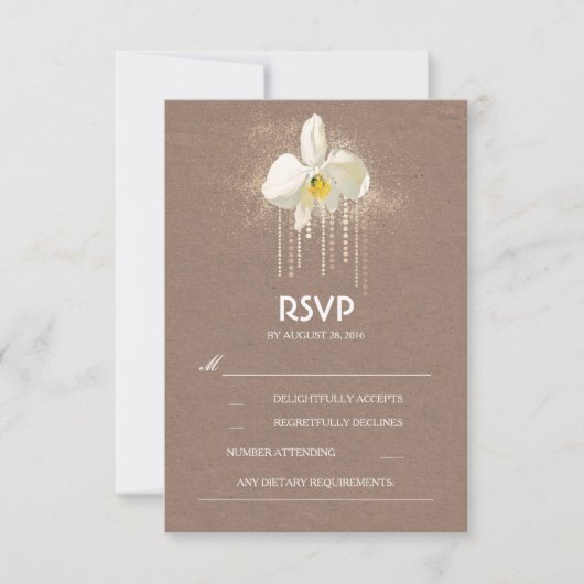 White Orchids Gold Glam Wedding RSVP Card Karte (Vorderseite)