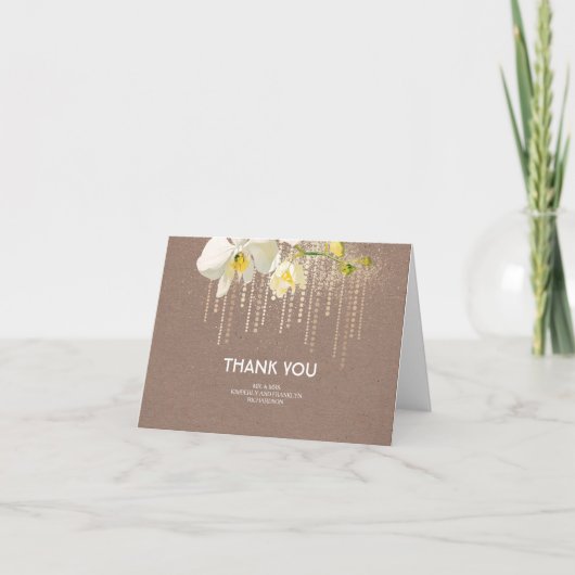 White Orchids Gold Glitter Wedding Thank You Dankeskarte (Vorderseite)