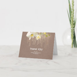 White Orchids Gold Glitter Wedding Thank You Dankeskarte