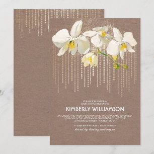 White Orchids Gold Glitzer Vintag Baby Dusche Einladung