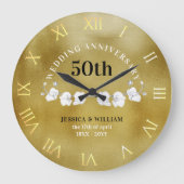 White Orchids Gold Wedding Jubiläum Keepake Große Wanduhr (Vorderseite)