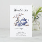 White Orchids Hampton Toile Bridal Teedusche Einladung (Stehend Vorderseite)