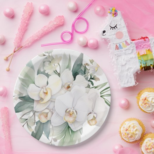 White Orchids Hochzeit Pappteller (Party)