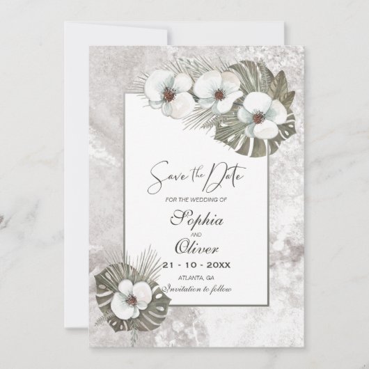 White Orchids Hochzeit Save The Date (Vorderseite)