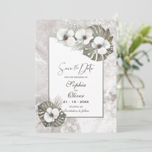 White Orchids Hochzeit Save The Date (Stehend Vorderseite)