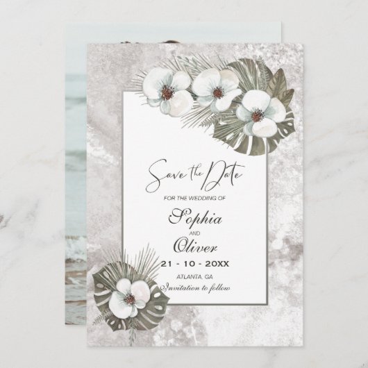 White Orchids Hochzeit Save The Date (Vorne/Hinten)