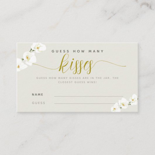 White Orchids Moderner Chic Wie viele Kisses Game Platzkarte (Vorderseite)