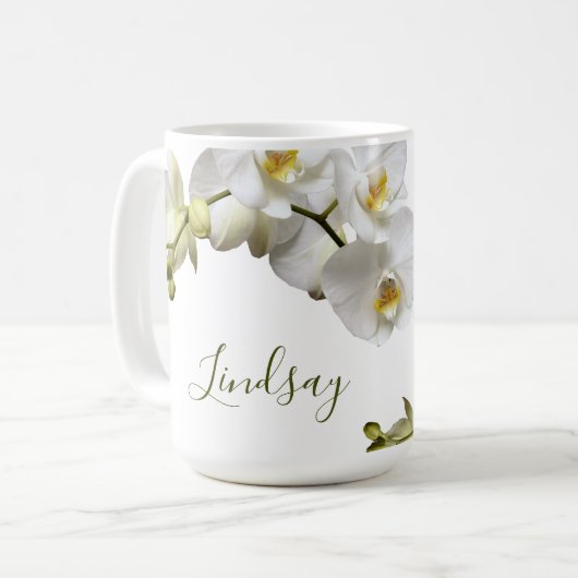 White Orchids Name Template Elegante Geschenkidee Kaffeetasse (Vorderseite Links)