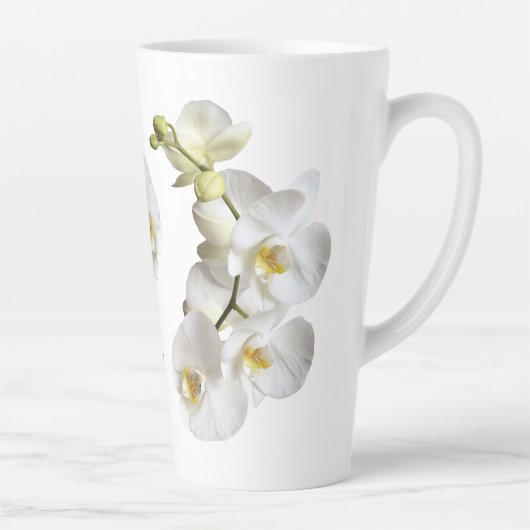 White Orchids Name Template Elegantes Geschenk Lat Milchtasse (Rechts)