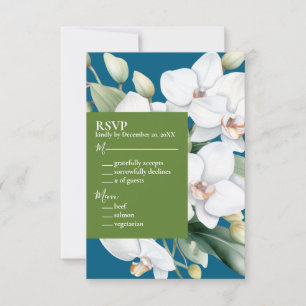 White Orchids Ocean Blue Wedding Einladung