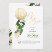 White Orchids Palm Blätter Gold Ballon Oh Baby Einladung (Vorne/Hinten)
