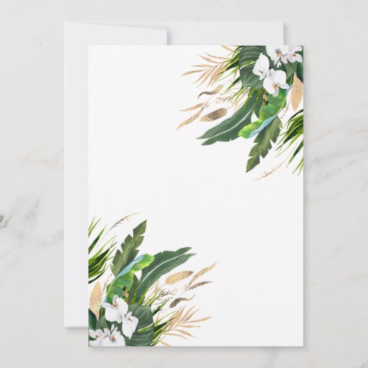 White Orchids Palm Blätter Gold Balloon Baby Dusch Einladung (Rückseite)