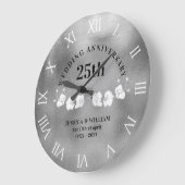 White Orchids Silver Wedding Anniversary Keepake Große Wanduhr (Winkel)