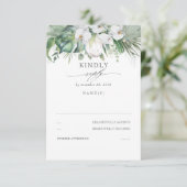White Orchids und King Protea Wedding RSVP Karte (Stehend Vorderseite)