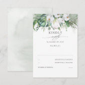 White Orchids und King Protea Wedding RSVP Karte (Vorne/Hinten)