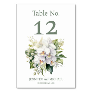 White Orchids Watercolor Hochzeitsstimmung Tischnu Tischnummer