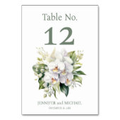 White Orchids Watercolor Hochzeitsstimmung Tischnu Tischnummer (Vorderseite)