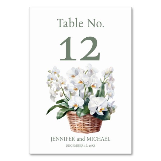 White Orchids Watercolor Hochzeitsstimmung Tischnu Tischnummer (Rückseite)