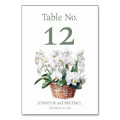 White Orchids Watercolor Hochzeitsstimmung Tischnu Tischnummer (Vorderseite)