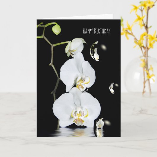 White Orchids With Bubbbble Reflektion Birthday Karte (Gelbe Blume)