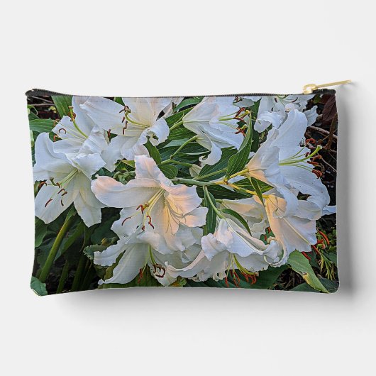 White Oriental Lilies Floral Zubehörtasche (Rückseite)