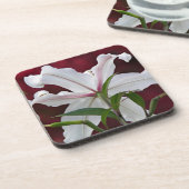 White Oriental Lily Bloom Floral Getränkeuntersetzer (Linke Seite)