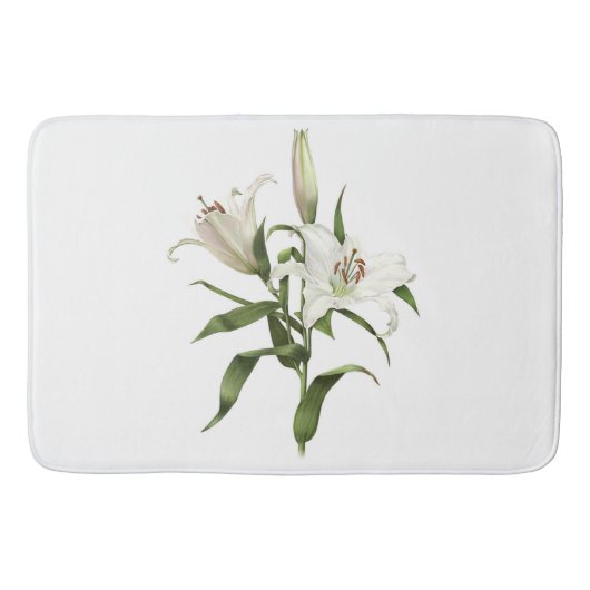 White Oriental Lily Botanical Art Badematte (Vorderseite)