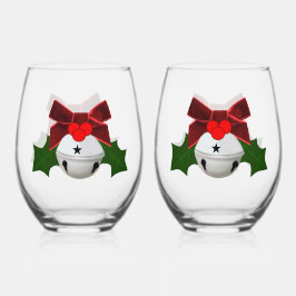 White Ornament and Holly Drinkware Set Weinglas Ohne Stiel