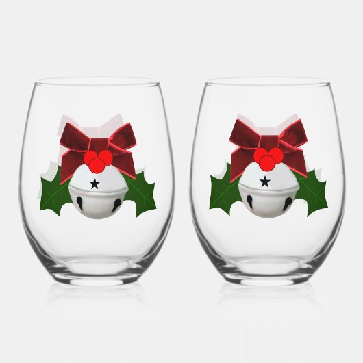 White Ornament and Holly Drinkware Set Weinglas Ohne Stiel (Vorderseite)