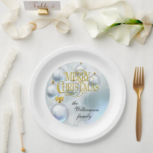 White Ornaments Merry Christmas - Personalize Pappteller (Hochzeit)