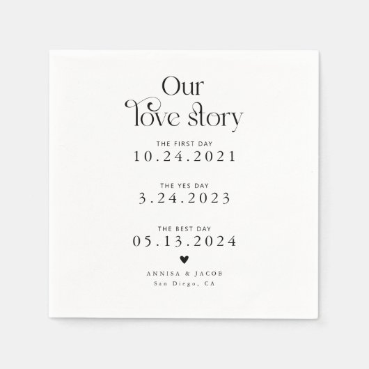 White Our Liebe Story Retro Wedkin Napkin Serviette (Vorderseite)