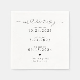White Our Liebe Story Script Hearts Wedding Napkin Serviette