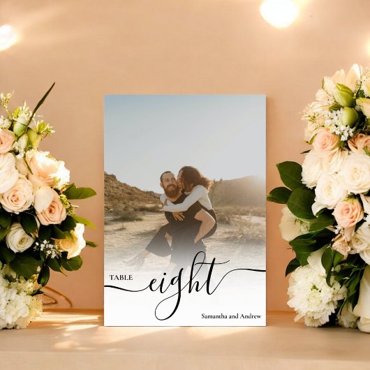 White Overlay chic Skriptnamen Fotos Hochzeit Tischnummer