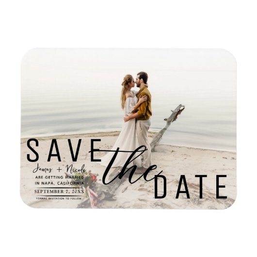 White Overlay Foto Save the Date Hochzeit Magnet (Horizontal)