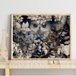 White Owl Hidden Animal | Owl Wall Print Poster